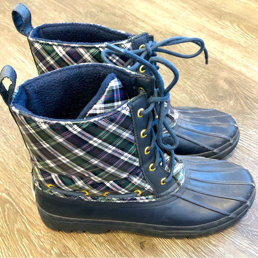 Sperry Waterproof Duck Boots Rain Boots Wellingtons Blue Plaid Tartan: 9